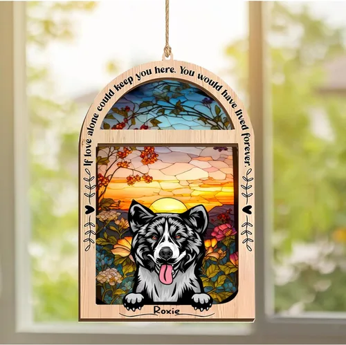 Vista 17 de LOVELYPOD Adorno de Navidad personalizado de sabueso afgano, atrapasoles con nombre, regalos de pérdida de mascotas, regalos para amantes