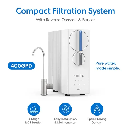 Vista 2 de Sistema de filtro de agua sin tanque Brio SIMPL de ósmosis inversa para agua potable limpia Filtración RO de 0.0001 micras de 4 etapas debajo