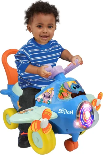 Vista 5 de Kiddieland: Avión de actividad: Stitch - Vehículo Disney con luz y sonido, pie a piso, tablero interactivo, hélices, mango de empuje y tracción