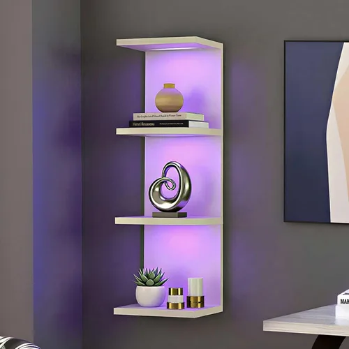 Vista 16 de VIWODS Estante de pared de 4 niveles con luces LED, estante flotante para decoración del hogar, estante vertical montado en la pared