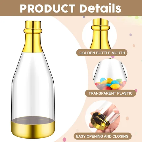 Vista 3 de Gerrii 50 frascos metálicos de mini botella de champán con forma de frascos con forma de frascos dorados de plástico para bricolaje, botella