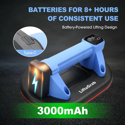 Vista 4 de Ventosa eléctrica con capacidad de carga máxima de 551 libras, base de 10 pulgadas con pantalla LED para succión Batería de 2000 mAh Carga tipo C