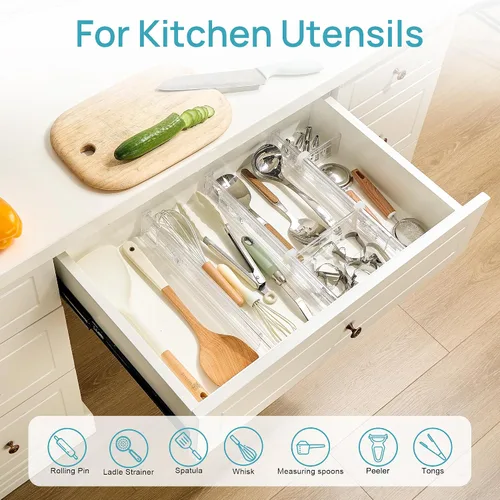 Vista 4 de Vtopmart Separadores de cajones de 2.36” con inserciones expandibles, organizador de cajones de cocina ajustable de 12.8"-22.3", separador