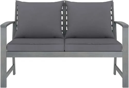 Vista 4 de Ensemble Salon de Jardin 4 Pièces en Acacia Massif Gris Patiné, Table et Banc con 2 Fauteuils, Confortable et Résistant aux Intempéries Pour