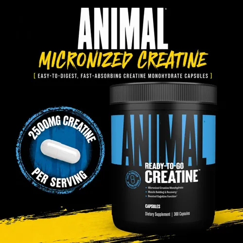 Vista 2 de Animal Cápsulas de Monohidrato de Creatina Micronizada - 300 Cápsulas, 2500mg por Porción para Apoyar el Crecimiento Muscular, Resistencia