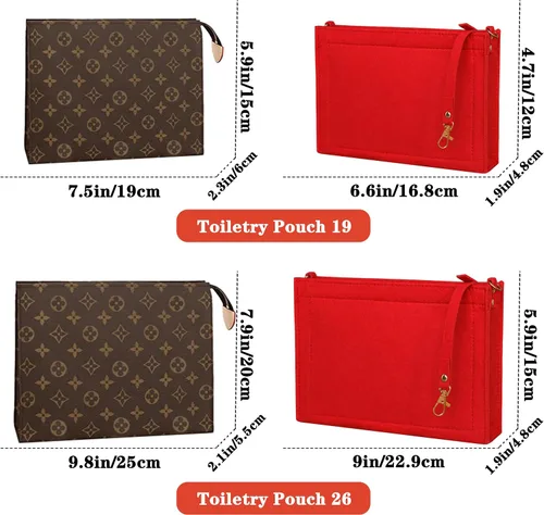 Vista 3 de MISIXILE Organizador de fieltro para bolso con cremallera y hebillas doradas, organizador de bolso, bolsa de aseo para 19 y 26 (rojo-S)