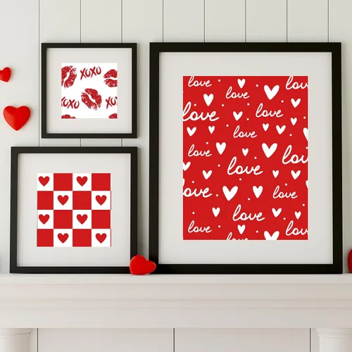 Vista 6 de JarThenaAMCS 100 hojas de papel de seda para el día de San Valentín, a granel, 10 diseños de corazón rojo de amor, cupido, lunares, hojas de papel
