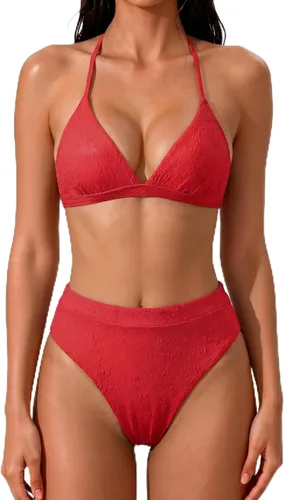 Vista 17 de SUUKSESS - Conjunto de bikini de dos piezas para mujer, con cintura alta y corte sexy, estilo triángulo 127 verde militar
