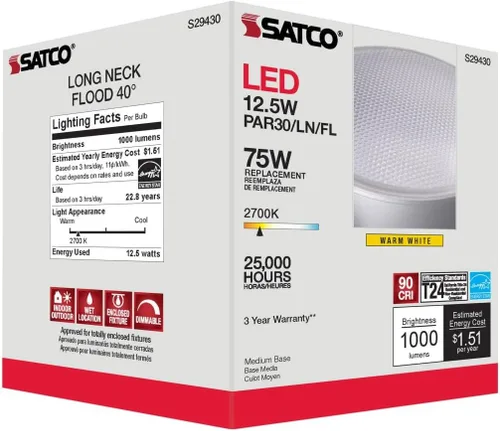 Vista 2 de Satco S29430-Bombilla LED PAR30LN de 12,5 vatios; 2700 K; 20 voltios