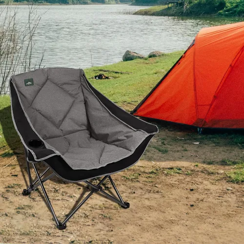 Vista 2 de Northroad Silla de camping plegable de gran tamaño, silla de césped acolchada para exteriores con soporte para tazas, bolsa de transporte