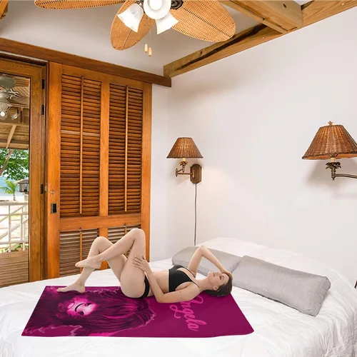 Vista 6 de XOZOTY Toalla de playa personalizada de vaca fresca rosa y roja con nombre para deporte, boda, regalo de cumpleaños, 30 x 60 pulgadas, 2 lados