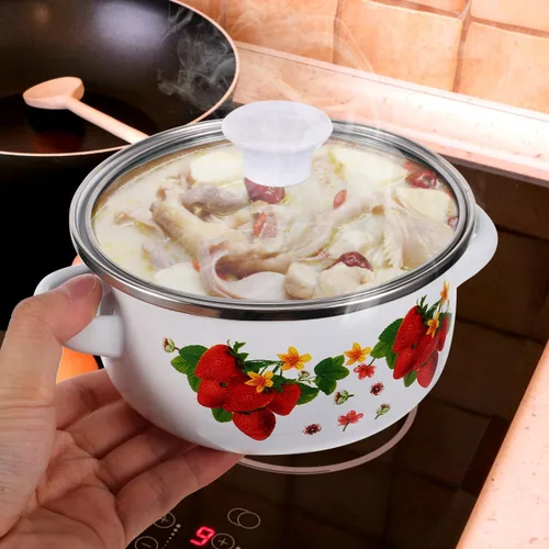 Vista 4 de MAGICLULU Juego de 3 ollas de sopa esmaltadas de doble asa con tapas, pequeñas ollas de cocina multifuncionales para salsa de sopa y cocina