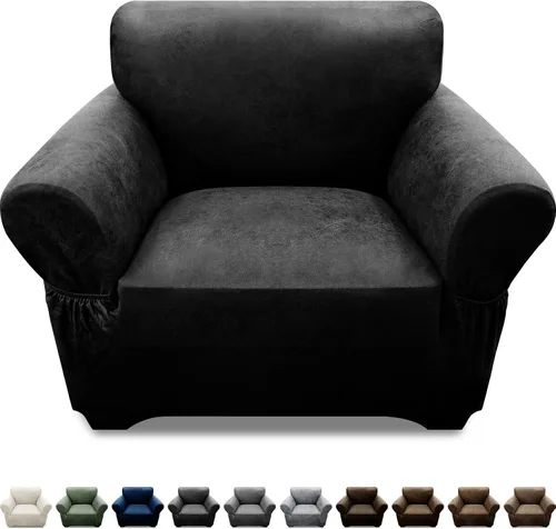 Vista 91 de Fundas para Sillón de 2 Piezas con Cojín en T, Fundas de Aspecto de Cuero para Sofá, Fundas para Sillas, Protector de Muebles Elástico, Funda