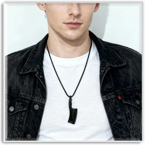 Vista 6 de Xusamss Collar de chef colgante de cuchillo de cocina de acero titanio clásico de moda, cadena de caja de 22 pulgadas Negro