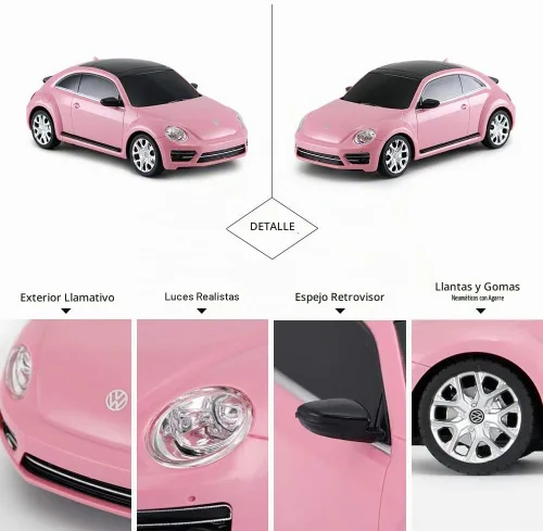 Vista 5 de RASTAR Beetle - Coche de control remoto, escala 1:24 Beetle RC coche de juguete para niños, escarabajo rosa