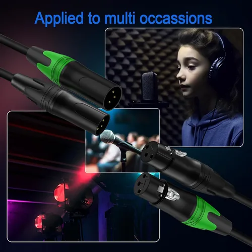 Vista 19 de LanSenSu 1 micrófono divisor XLR Y macho a 2 hembras, XLR hembra de 3 pines a doble XLR macho Y-Splitter Cables de audio de micrófono equilibrado