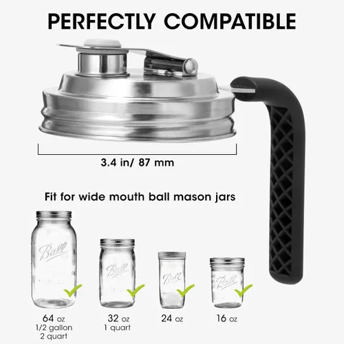 Vista 2 de Aieve Tarro de acero inoxidable con tapa de boquilla para vertido, paquete de 2 tapas abatibles de boca ancha con asa para tapas de frascos de bola