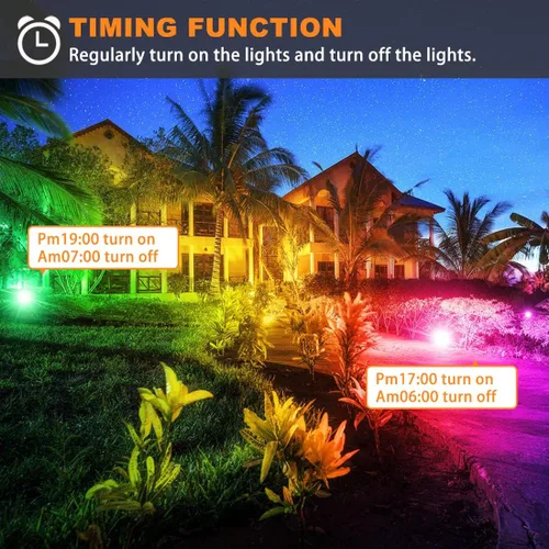 Vista 4 de MELPO Luz de inundación LED para exteriores, equivalente a 800 W, 8000 lm, iluminación inteligente RGB para paisaje, con control de aplicación