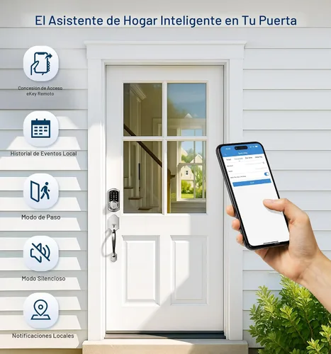Vista 8 de Veise VE06-H - Juego de cerradura inteligente para puerta delantera, control de aplicación, cerrojo de entrada sin llave con manija de palanca
