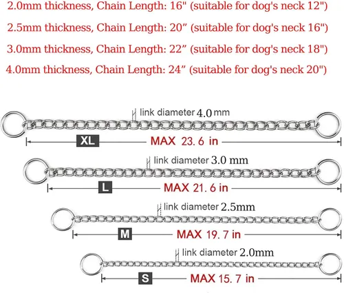 Vista 4 de Collar de cadena para perros, gargantilla de metal para entrenamiento de perro resistente, martingala para perros medianos y grandes L+longitud: 24