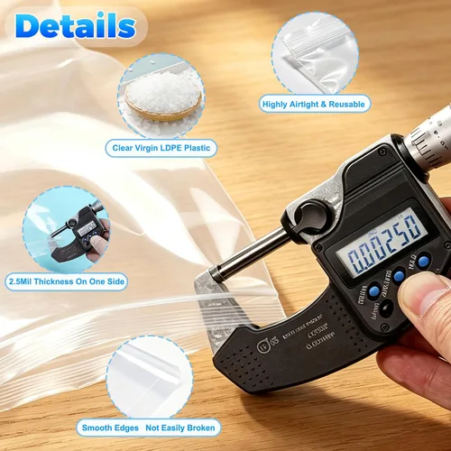 Vista 3 de 200 bolsas de plástico con cierre de polietileno con cierre de 2.5 mil de grosor de 1 x 1 pulgada de grosor Foopama Heavy Duty Mini Plastic Seal