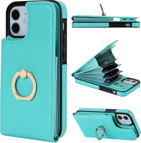 Vista 14 de Folosu Funda compatible con iPhone 12 Mini con soporte para tarjetas, rotación de 360°, soporte de anillo de dedo con función atril, protección