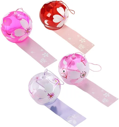 Vista 2 de Campanas de viento japonesas románticas con flores pequeñas Campanas de viento hechas a mano de vidrio estilo japonés colgante para regalo