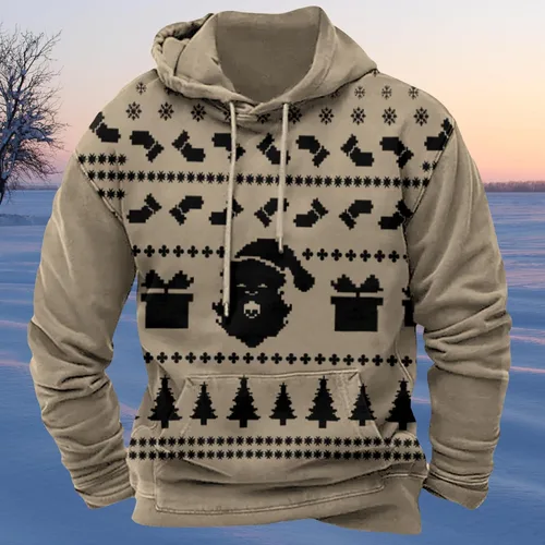 Vista 3 de Sudadera de Navidad para Hombres de Manga Larga con Capucha Gráfica de Moda Casual Holgada con Estampado de Santa Claus Tops Pullover de Navidad