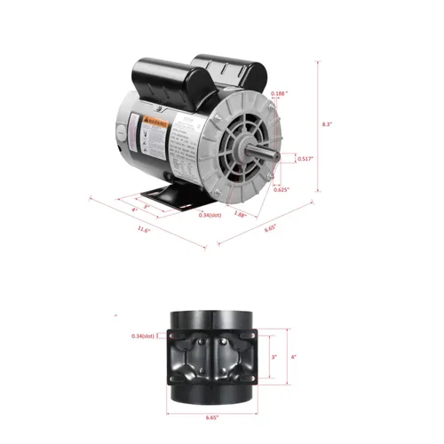 Vista 8 de VEVOR Motor Eléctrico de Compresor de Aire de 2 HP, 115/230V, 20/10 Amperios, Marco 56 3450 RPM, Eje Claveado de 5/8 Pulgadas, Longitud de Eje