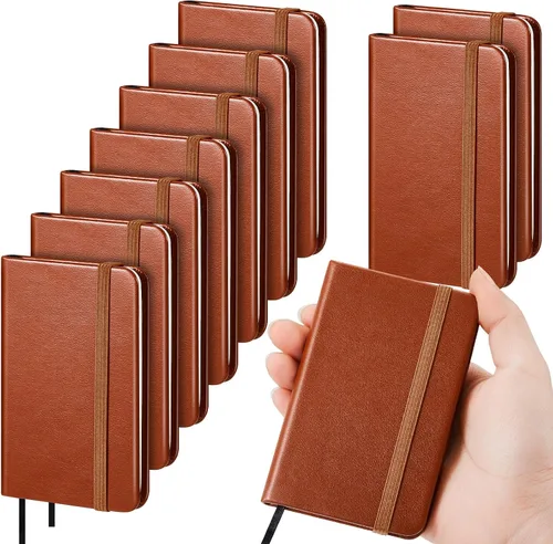 Vista 16 de Qeeenar Paquete de 10 cuadernos de bolsillo de cuero de tapa dura, mini diarios rayados de 4 x 2.5 pulgadas, diseño de hojas doradas, 50 hojas