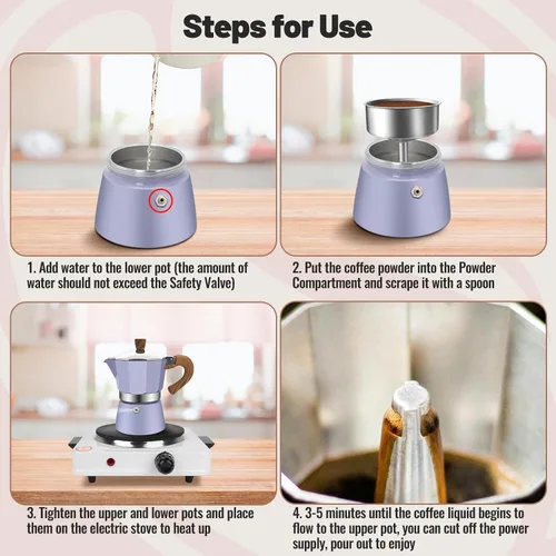 Vista 90 de Cafetera clásica de aluminio para 3 tazas Azul