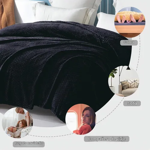 Vista 5 de Exclusivo Mezcla Manta de cama de forro polar suave, tamaño Queen, 90 x 90 Negro