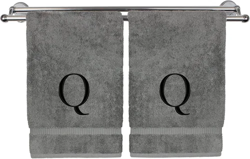 Vista 47 de Toalla de mano monogramada, regalo personalizado, juego de 2 - Toalla bordada con letra de bloque dorada - Extra absorbente 100% algodón turco