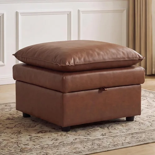 Vista 15 de Otomana cuadrada grande de 27 pulgadas con almacenamiento, reposapiés tapizado moderno con patas antideslizantes para sofá, mesa de café, sala