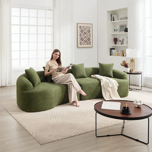 Vista 11 de Sofá modular curvado de 98.8 pulgadas con diván, sofá en forma de L, sofá deshuesado en forma de L para sala de estar, tela de felpilla de grano