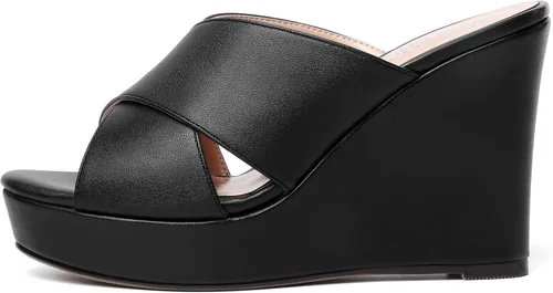 Vista 2 de MODENCOCO Sandalias de tacón alto con plataforma mate para mujer, puntera abierta, estilo casual, de 4 pulgadas