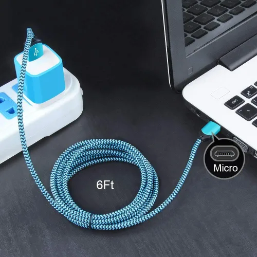 Vista 7 de Cargador de teléfono Android, paquete de 4 adaptadores de corriente de 1A/5 V con cable micro USB de nailon trenzado de carga rápida de 6 pies