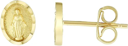 Vista 2 de Aretes de oro amarillo de 14 quilates con diseño de Virgen Milagrosa pequeña ovalada (0.315 x 0.236in)