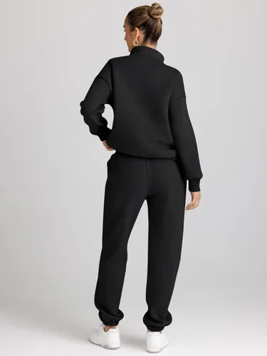 Vista 5 de AUTOMET Conjunto deportivo de 2 piezas para mujer, manga larga, media cremallera y pantalones deportivos holgados con bolsillos