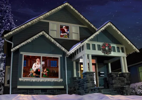 Vista 2 de HoliScapes® Kit de proyector USB - Taller de Santas + proyector + pantalla de proyección de 48 x 72 pulgadas