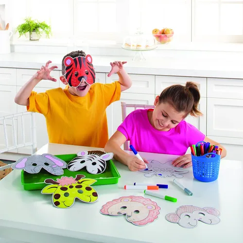 Vista 3 de Fun Express Colorea tus propias máscaras de animales de zoológico – 12 caras de animales, artes y manualidades, fiesta de safari en la selva, fiesta
