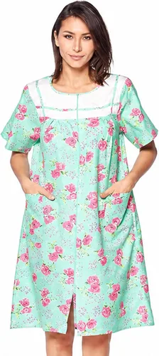 Vista 12 de Casual Nights Vestido de casa con cremallera frontal para mujer, manga corta, tejido, bata de casa con bolsillos Azul (Blue Dogs)