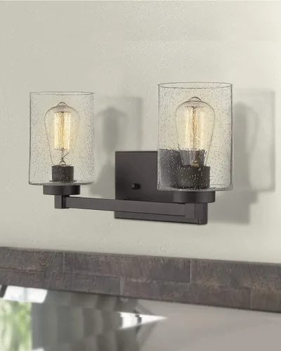 Vista 3 de Beionxii 2 luces de tocador de baño Aplique de pared vintage de bronce aceitado con vidrio transparente sembrado