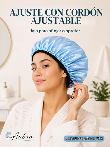 Vista 2 de Auban Gorro de ducha para mujer, ajustable, reutilizable, extragrande, gorro de baño impermeable de doble capa, exterior impermeable, forro de EVA