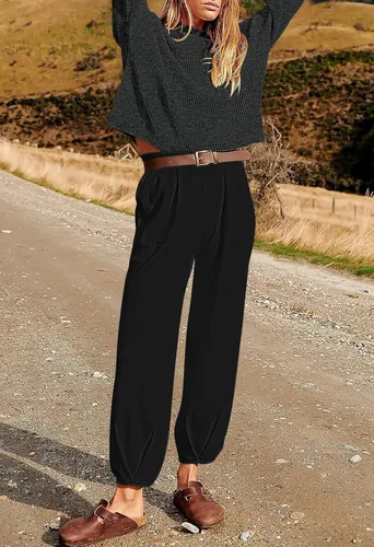 Vista 3 de Pink Queen Conjunto de 2 piezas de suéter de punto sin botones y pantalones de cintura alta para mujer 2023