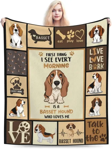 Vista 4 de Manta de Bassset, manta de felpa suave de forro polar para perros, ropa de cama de animales y perros, regalos acogedores para mujeres, niñas, niños