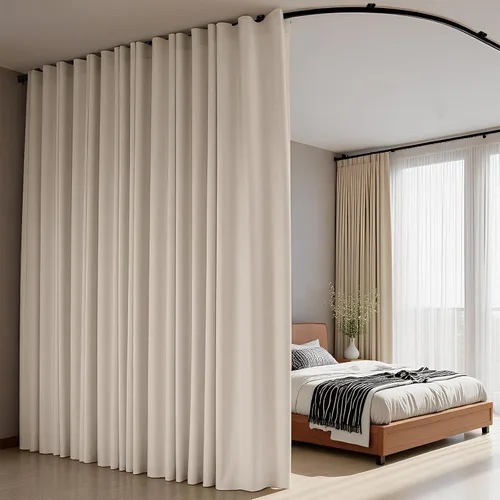 Vista 6 de Cortinas divisoras de habitación con rieles de techo flexibles, cortinas opacas para sala/dormitorio, cortinero de techo, paneles divisores