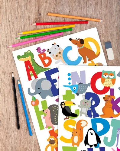 Vista 5 de Calcomanías de ABC del alfabeto, calcomanías de pared del alfabeto de animales, calcomanías de pared para aula, calcomanías de pared ABC