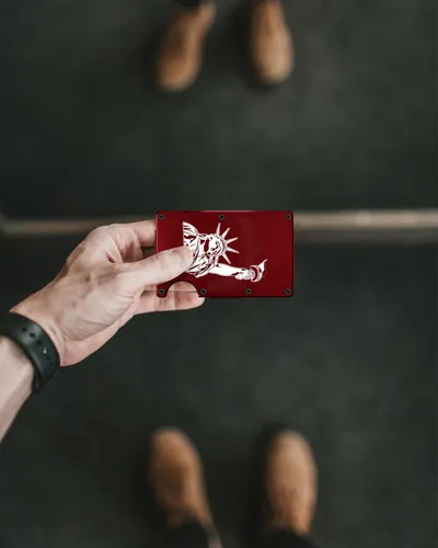 Vista 6 de RODEDIO Cartera para hombre, Estatua de la Libertad-Rojo, Minimalista