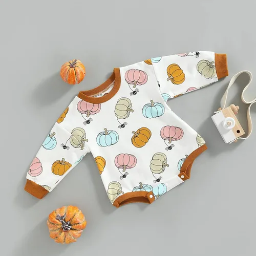 Vista 3 de Traje de Halloween para bebé y niña, camiseta y pantalones divertidos de fantasma, manga larga, cuello redondo, ropa linda